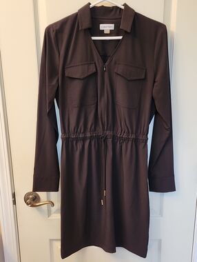 ✨️NWOT✨️ Calvin Klein Black Zip-Front Drawstring Shirt Dress, Size 4